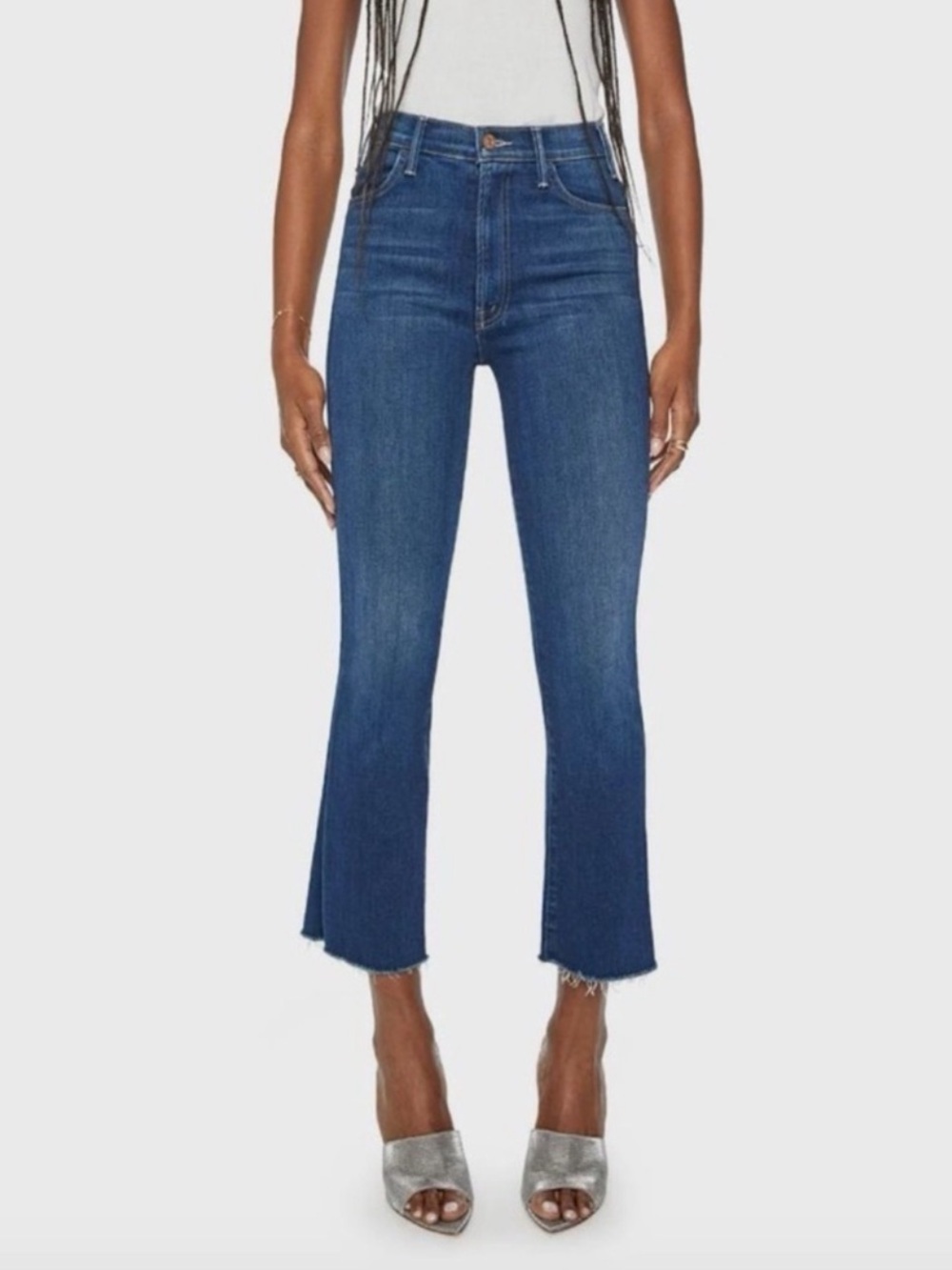 NWT MOTHER The Hustler Ankle Fray Jeans Dark Blue Home Movies 25